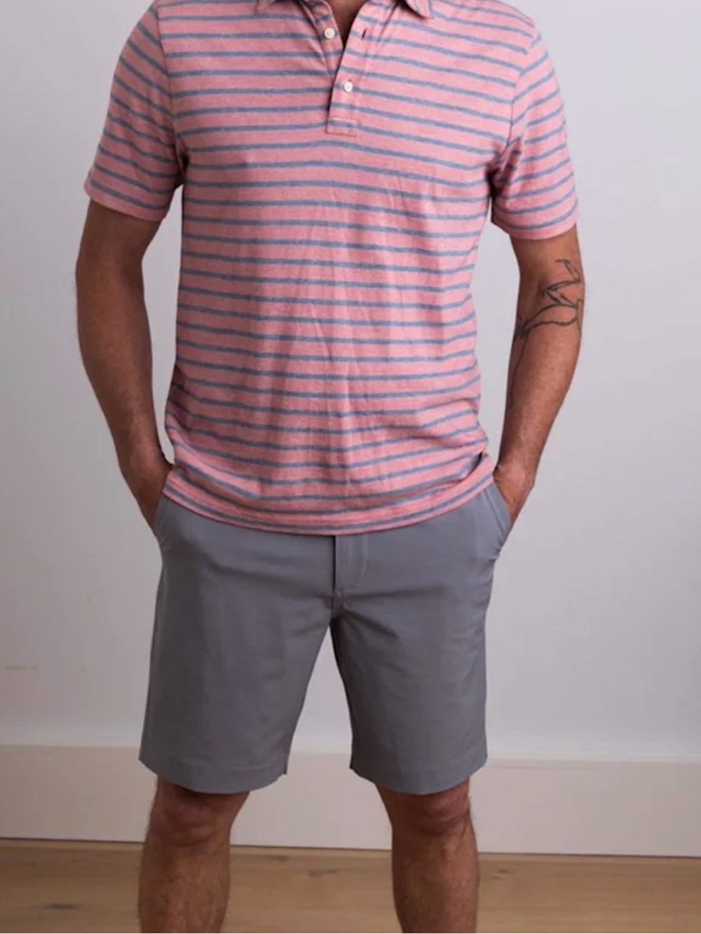 Faherty Isle Pacific Atoll Striped Pink Blue Organic Cotton Polo Mens Large EUC